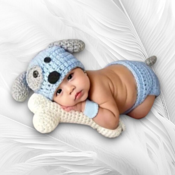Handmade Crochet Puppy Costume Set for Baby Photoshoot - Picture 1 of 5